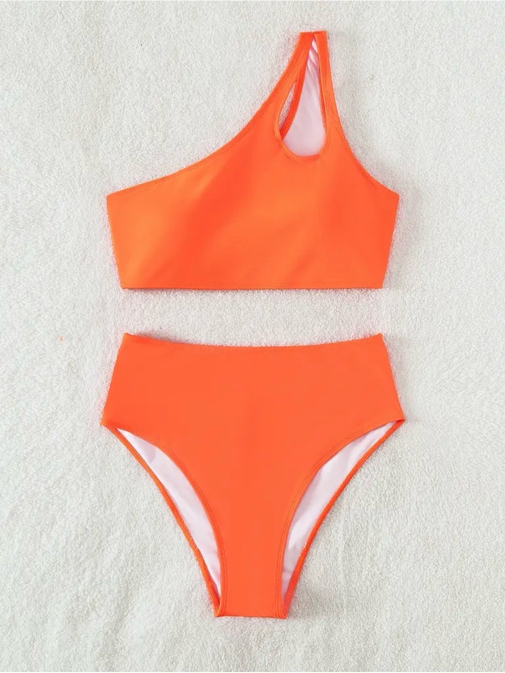 One-Shoulder High-Waist Neon Orange Bikini